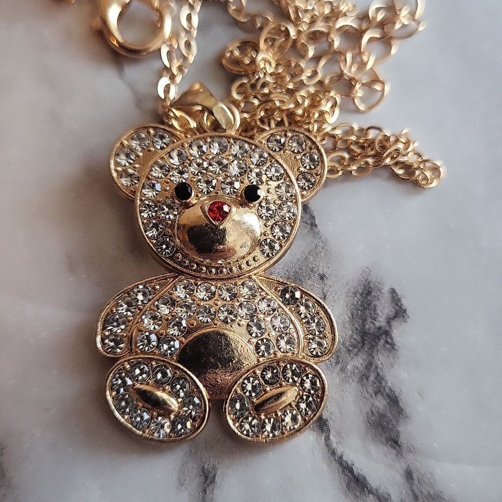 Shining Cubic Zirconia Bear Necklace With Bear Pendant Silver Or Golden Plated